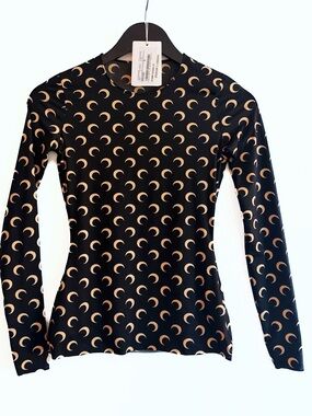 NWT MARINE SERRE
Black Recycled Moon Jersey Second Skin T-Shirt in Size Small
